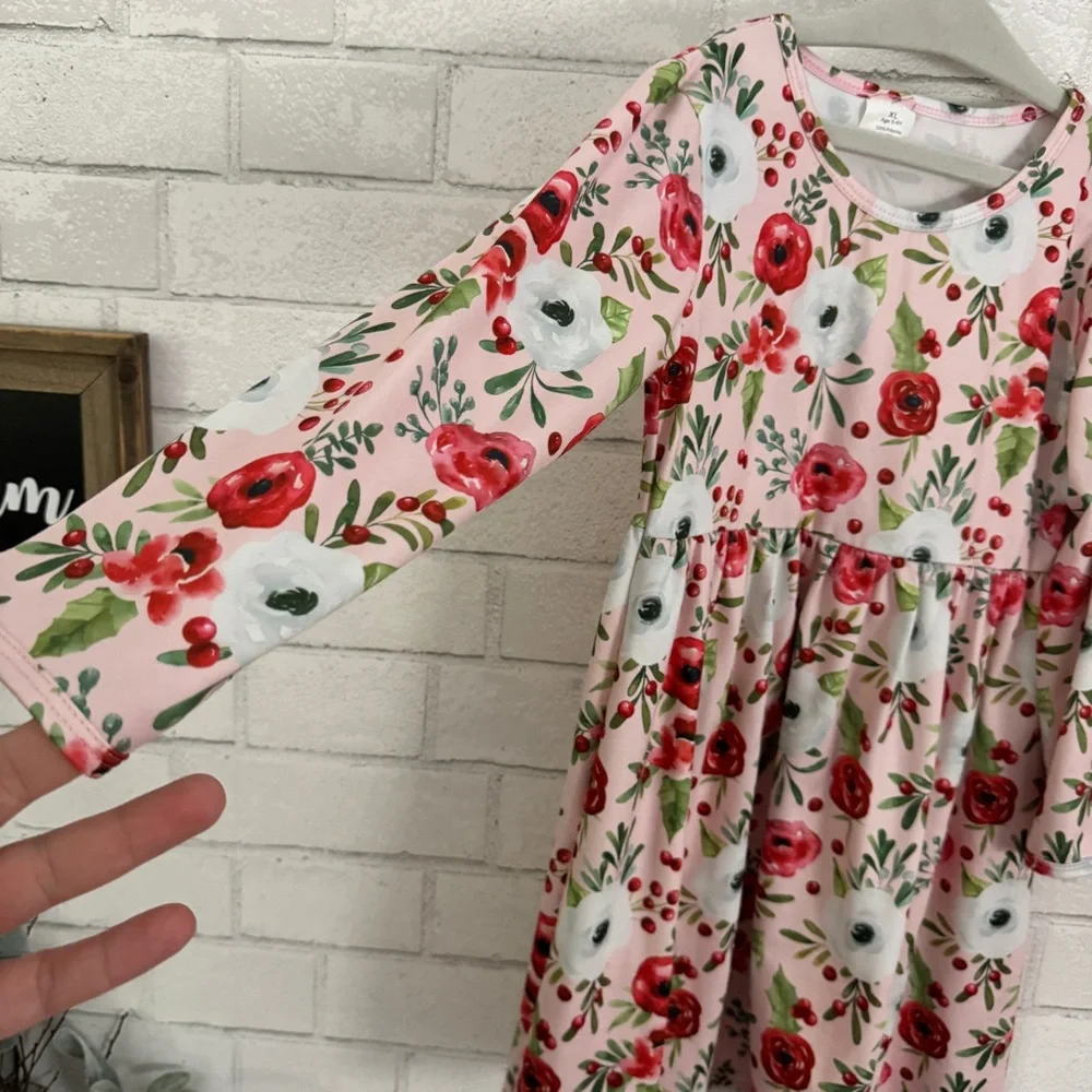 Boutique Toddler Girls Long Sleeve Flowered Dress